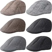 [Newcotte] 6 Pieces Newsboy Hats for Men Classic Herringbone Tweed Flat Cap Newsboy Cap Irish Hats for Men Hat Cabbie Cap