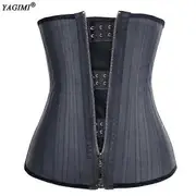YAGIMI 100% Latex Waist Trainer Body Shaper Corset Tummy Control Belly Girdles Hook and Zip Design 25 Steel Bones Sweat Belt 25 steel bones black M