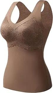 [Generic] Thermal Long Underwear Women Sleeveless Thermal Shirts V Neck Vest with Built in Bra Fleece Lined Underwear Thermal Tank Top with Spongy Pad Winter Tops for Womens Men's Insulated Underwear