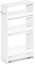 MARTY White Slim Storage Cart with Wheels, 4 Tier Rolling Utility Cart with Handle Slide Out Shelving Unit Organizer Trolley for Laundry Kitchen Bathroom Narrow Places Small Corner