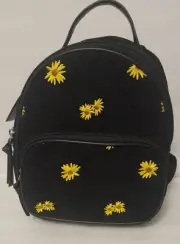Art Class Black Corduroy Mini Backpack with Embroidered Flowers
