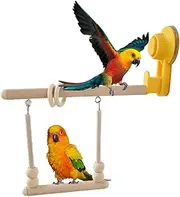 Bird Swinging Toy - Wooden Parrot Toy, Parrot Swing Toy, Suction Cup Stand | Parachute Climbing Stand Parrot Swing, Nature Wood Perch Aerial Stand Pole Toy Supplies