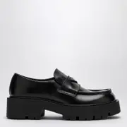 [Prada] Black brushed leather loafer 8 UK Black