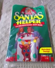 Vintage Glad Santa's Helper XL Drawstring Gift Bag Reindeer Holiday 32" x 40"
