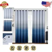 84 Inch Ombre Blackout Curtains, Greyish White to Blue, 2 Panels Room Darkening