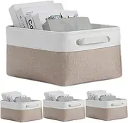 4Pcs Storage Basket 8L Large Capacity Foldable Linen Fabric Basket with Handles 12x8x6 Dustproof Closet Shelf Organizer for Cupboards Wardrobe Shelves Bathroom Storage Cubes Baskets for Organizing L