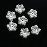 200 Pure White Pearl flower Beads 12mm FlatBack Center Hole Sew On Costume Craft