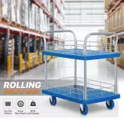 2-Deck[SWIVEL WHEELS]Utility Cart Garage Tool Storage Organizer Trolley w/Fence