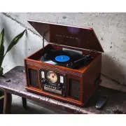 Nostalgic Wood Record Player Modern Speakers CD Cassette Bluetooth FM Radio USB