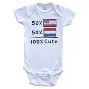 50% American 50% Dutch 100% Cute Netherlands USA Flags One Piece Baby Bodysuit