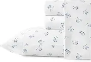 Stone Cottage - Queen Sheets, Cotton Percale Bedding Set, Crisp & Cool Home Decor (Blue Sketchy Ditsy, Queen)