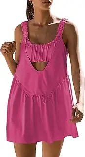 [Generic] Ladies Swim Suits with Shorts Womens Tennis Dress Built in Bra and Shorts Pockets Cut Out Workout Outfits Athletic Dresses Two Sports Bra Swimsuit Women