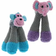 Plush Dog Toys Fuzzy Corduroy Long Legs Squeaker Choose Elephant or Monkey 8.5"
