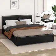 ALFORDSON Bed Frame Base with Gas Lift Storage Double Size Tricia Series with Bed Head, Mattress Topper Platform Foundation with PU Leather Upholstery for Bedroom, Black