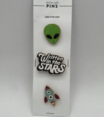 3 Outer Space Pins—Alien (Glow in the Dark), “Written in the STARS”, Spaceship