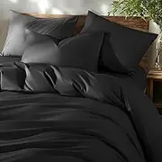 100% Cotton Queen Size Duvet Covers - 600 Thread Count, Luxury Sateen Weave Egyptian Cotton Comforter Cover with Zipper Closure & Corner Ties，Hotel Bedding Duvet Covers 3 Piece (Black)