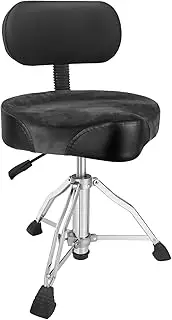 AKOLT Saddle Drum Throne with Backrest, Heavy Duty Drum Seat, Hydraulic Drum Stool, Height Adjustable Suede Drum Chair, Motorcycle Style, for Adults Drummers Grey