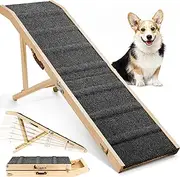 Dog Ramp for Bed, L64 W17 Foldable Pet Ramp for Small Large Dogs Cats, Dog Ramps for High Beds Car, High Traction with Platform 6 Adjustable Heights 24" to 30" Up to 220LBS, Black