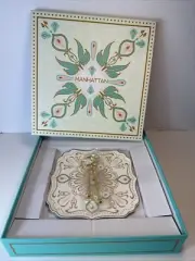 Living Art Designs Manhattan Two Tier Designer Plate w Gold Stand 'New' I-13