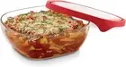 Libbey Serve It Square Glass Containers with Red Lids, 12.5-cup, Set of 2