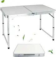 Folding Table Foldable Lightweight Bedside Table with Carrying Handles, Compact Trestle Table for Indoor Dining, 4 Feet (L120 x W60 x H70/62/55 cm)