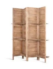 [Artiss] 4 Panel Room Divider Screen 163x170cm With Shelf Oak