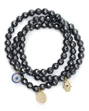 Aqua Beaded Bracelets in Gold Tone-Plated Sterling Silver and Hematite Tone-Plated Sterling Silver - Exclusive