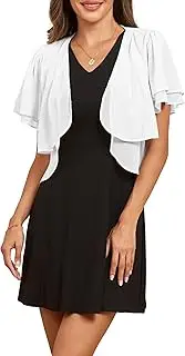 [Famulily] Summer Chiffon Bolero Shrugs for Women UK, Ladies Short Sleeve Cropped Thin Cardigans