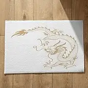 EHOMERY Kitchen Mats for Floor Back Door Home Office Chinese Wind Dragon Large Outside Entrance Bathroom Non Slip 45x75cm, Golden Non-Slip Plush Cotton Decor Doormat