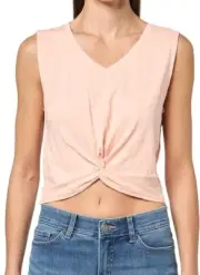 DKNY JEANS Women's Twist Front Cropped Top Casual Sleeveless Size L Peach Melba