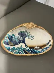 Jewelry Trinket Dish Handcrafted Seascape Design Decoupage Clam Shell