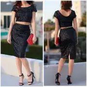 Ann Taylor Sz 0 Black / Midnight Blue Sequin Pencil Skirt Mini NEW $98 NWT