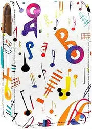 Travel Lipstick Organizer Case,Lipstick Case Portable Makeup Bag with Mirror,Colorful Music Notes