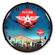 Flying A Gas Service Station Man Cave Backlit LED Lighted Wall Clock