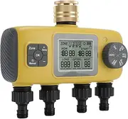 Irrigation Timer, 4 Zone Independent Programmable Water Timer, 3/4in Brass Inlet Water Sprinkler with Rain Delay for Garden Yard Lawn, Easy Setup