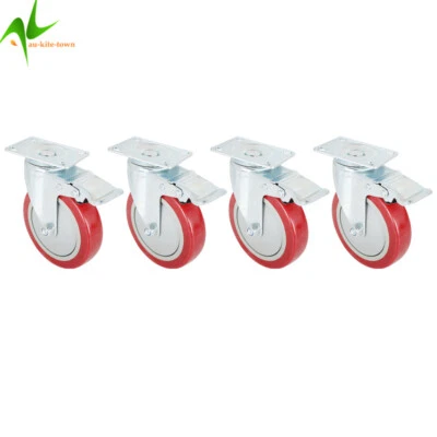 4Pcs 5" Red Caster Wheel Heavy Duty Swivel Castor Wheels Furniture Trolley Brake