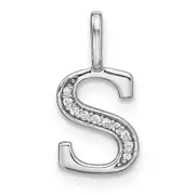 14K White Gold Real Diamond Lower Case Letter S Initial Pendant