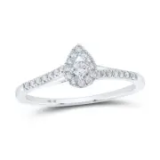 10K WHITE GOLD ROUND DIAMOND TEARDROP HALO PROMISE RING 1/5 CTTW