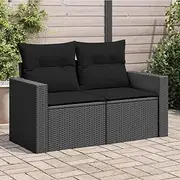 Garden Sofa, 2-Seater Outdoor Furniture with Storage, Black Poly Rattan Bench for Patio & Balcony