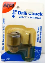 RARE Vtg ARCO 1/4" Drill Chuck & Key w 3/8"-24 Thread #1561 Hardened Stl USA NOS
