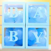 Blue Baby 4Pcs/Set LOVE BABY Balloons Box Cube Clear Gift Boxes Birthday Baby Shower Party