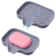 Grey Silicone Soap Tray Self Draining Soap Dish Soap Holder 2 pcs Bar Soap