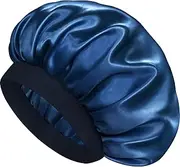 Doitory Satin Silk Bonnet for Sleeping, Double Layer Silk Sleep Cap for Men & Women, Soft Satin Lined Bonnet for Natural & Curly Hair(Navy Blue)