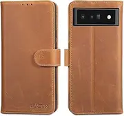 LENSUN Genuine Leather Case for Google Pixel 6 Pro, Mobile Phone Case [Genuine Leather] [RFID Protection] [Magnetic Closure] Mobile Phone Case Leather Case for Google Pixel 6 Pro 5G - Vintage Brown
