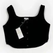 ✅NWT ✅Wayf Crop Top ✅Womens Black ✅Sleeveless ✅Button Front ✅ L ✅Womens ✅Tank