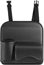 Automotive Tissue Organizer Box, Hanging Adjustable Strap PU Leather Car Backseat Tissue Holder with 1 Drink Cup Holder and 1 Phone Transparent Visual Storage Bag(Black)