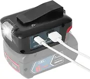 [QUPERR] USB Charger Adapter for Bosch Professional Battery 18 V with Two USB Ports & DC 12 V 3 A Connection & LED Work Light & Belt Clip (Battery Not Included)