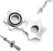 Pair of Collar Locks for Standard Barbell Weight Plates, 2-Pc. Set Standard Dumbbell Star and Spring Locks, High-Quality Steel for Ezy Curl Deadlift Parallel Bar Body Pump - Fitness Gym Exercise Equipment Accessories