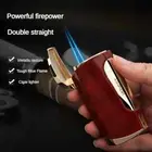 Windproof Lighter Dual Fire Jet Lighter Metal Inflatable Lighter with Cigar Hole