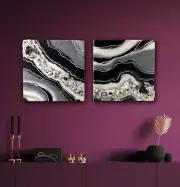 Original Art Geode Agate Resin Art (2) 12x12 Smokey Quartz Crystals Tourmaline